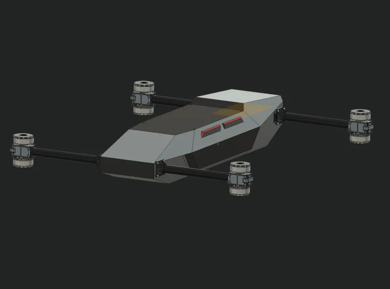 Render of the Hatchet’s faceted grey body panels, seen from above.